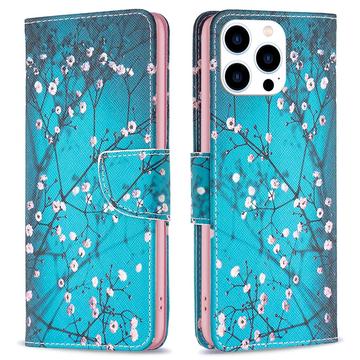 iPhone 16 Pro Wonder Series Portemonnee Hoesje - Witte Bloemen