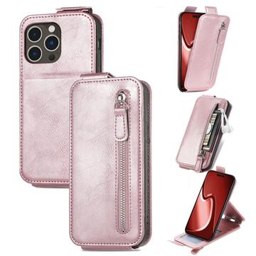 iPhone 16 Pro Ritsvak Verticale Flip Hoesje - Rose Gold