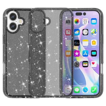 iPhone 16 Stylish Glitter Series Hybride Hoesje - Zwart