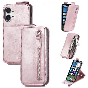 iPhone 16 Ritsvak Verticale Flip Hoesje - Rose Gold