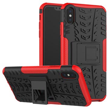 Antislip iPhone XS Max Hybride Hoesje met Standaard - Rood / Zwart