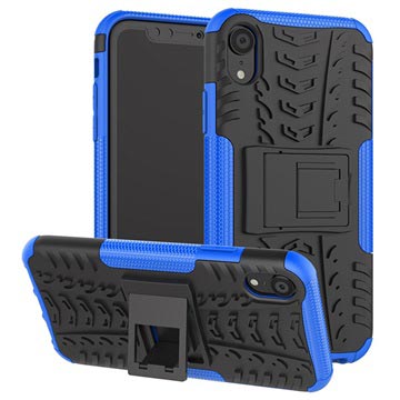 iPhone XR Antislip Hybride Hoesje met Standaard - Zwart / Blauw