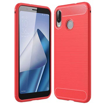 Asus Zenfone Max (M1) ZB555KL Geborsteld TPU Hoesje - Koolstofvezel - Rood