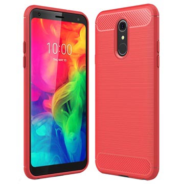 LG Q7 Geborsteld TPU Hoesje - Koolstofvezel - Rood