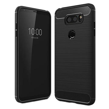 LG V30 Geborsteld TPU Hoesje - Koolstofvezel - Zwart