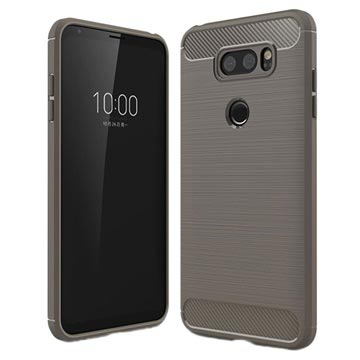 LG V30 Geborsteld TPU Hoesje - Koolstofvezel - Grijs