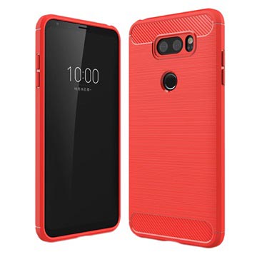 LG V30 Geborsteld TPU Hoesje - Koolstofvezel - Rood