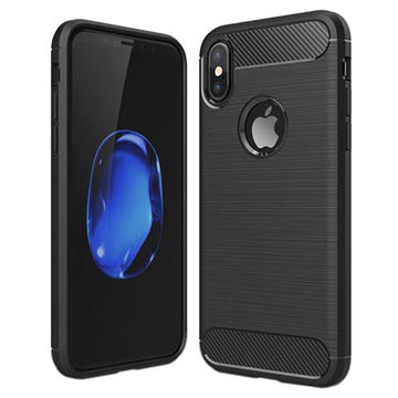 iPhone X / iPhone XS Geborsteld TPU Cover - Koolstofvezel - Zwart