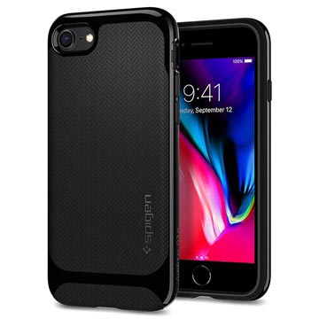 Spigen Neo Hybrid Herringbone case iPhone 7 8 SE 2020 SE 2022 hoesje - Glanzend Zwart