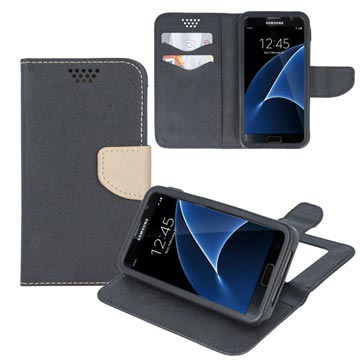 Smart & Fancy Universele Smartphone Wallet Case - 5.5 - Zwart / Beige