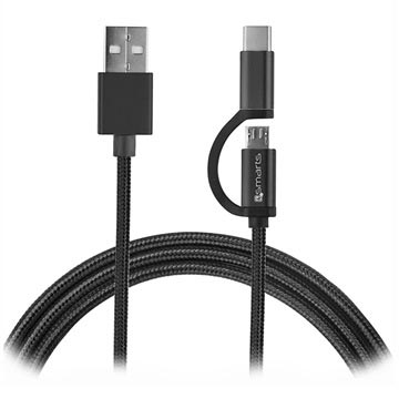 4smarts ComboCord Fabric MicroUSB & Type-C Kabel - 1m - Zwart