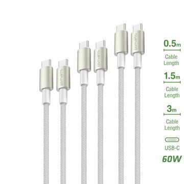 4smarts PremiumCord USB-C/USB-C kabelset 60W - 0.5m, 1.5m, 3m - 3 stuks.