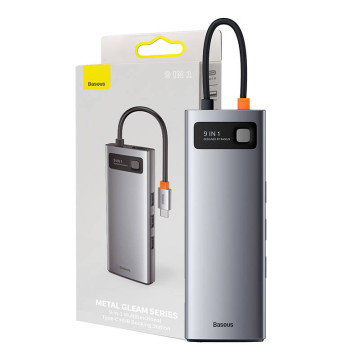 Hub 9in1 Baseus Metal Gleam Series CAHUB-CU0G, USB-C naar 3x USB 3.0 + HDMI + USB-C PD + Ethernet RJ45 + microSD/SD + VGA