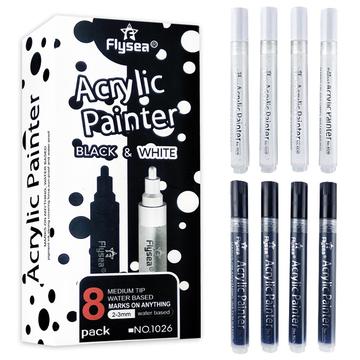 Acrylverfmarkers - 8 stuks. - Zwart / Wit