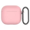 AirPods 4 siliconen hoesje met karabijnhaak - Roze