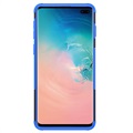 Antislip Samsung Galaxy S10+ Hybride Hoesje met Standaard - Blauw / Zwart