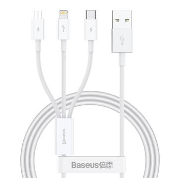 Baseus Superior Series 3-in-1 Snellaadkabel - 1m, 3.5A - Wit