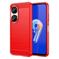 Asus Zenfone 10 Geborsteld TPU Hoesje - Koolstofvezel - Rood