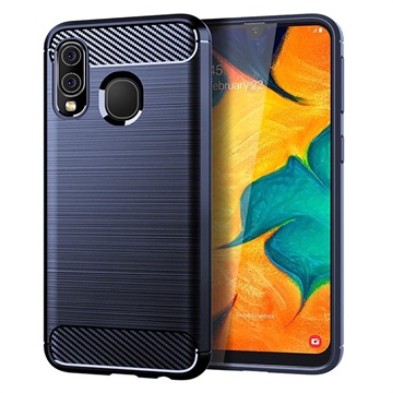 Samsung Galaxy A40 Geborsteld TPU Hoesje - Koolstofvezel - Blauw