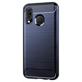 Samsung Galaxy A40 Geborsteld TPU Hoesje - Koolstofvezel - Blauw