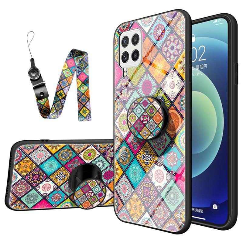 rijst Schouderophalend Meer dan wat dan ook Checkered Pattern Samsung Galaxy A22 4G Hybride Hoesje - Kleurrijke Mandala