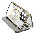 Compatibel met MagSafe Case voor iPhone 15 Pro Magnetisch metalen frame + dubbelzijdige telefoonhoes van gehard glas met gespsluiting