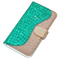 Croco Bling Series Samsung Galaxy S21 Ultra 5G Wallet Case - Groen