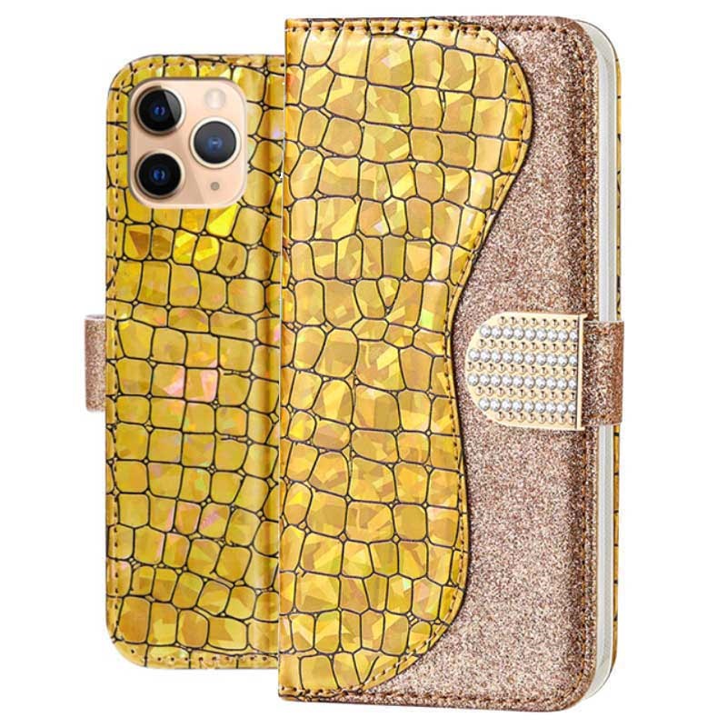 Croco Bling Iphone 11 Pro Max Wallet Case Goud