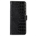 Crocodile Series Samsung Galaxy S21 FE 5G Wallet Leren Hoesje met RFID - Zwart