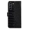 Crocodile Series Samsung Galaxy S21 FE 5G Wallet Leren Hoesje met RFID - Zwart