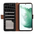 Crocodile Series Samsung Galaxy S21 FE 5G Wallet Leren Hoesje met RFID - Zwart