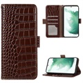 Crocodile Series Samsung Galaxy S21 FE 5G Wallet Leren Hoesje met RFID - Bruin