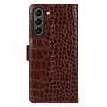 Crocodile Series Samsung Galaxy S21 FE 5G Wallet Leren Hoesje met RFID - Bruin