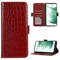 Crocodile Series Samsung Galaxy S21 FE 5G Wallet Leren Hoesje met RFID - Rood