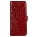 Crocodile Series Samsung Galaxy S21 FE 5G Wallet Leren Hoesje met RFID - Rood