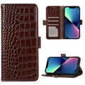 Crocodile Series iPhone 13 Wallet Leren Hoesje met RFID - Bruin