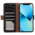 Crocodile Series iPhone 14 Wallet Leren Hoesje met RFID - Zwart