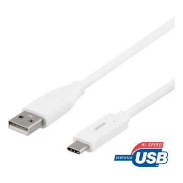 Deltaco USB 2.0 naar USB-C kabel - 1m/3A - Wit