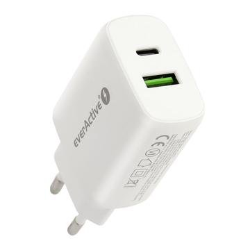 EverActive SC-370Q 25W Wandoplader - USB-A, USB-C - Wit