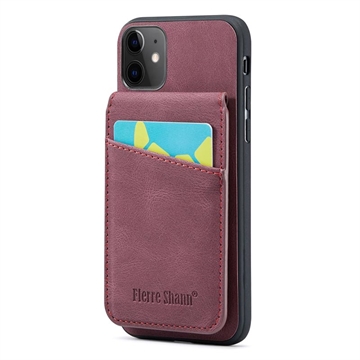 iPhone 11 Fierre Shann Bekleed Hybrid Case met Kaarthouder en Standaard - Rood