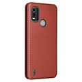 Nokia C21 Plus Flip Case - Koolstofvezel - Bruin