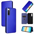 Sony Xperia 10 IV Flip Case met Kaartsleuf - Carbon Fiber - Blauw