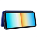 Sony Xperia 10 IV Flip Case met Kaartsleuf - Carbon Fiber - Blauw