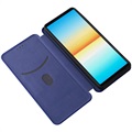 Sony Xperia 10 IV Flip Case met Kaartsleuf - Carbon Fiber - Blauw