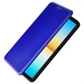 Sony Xperia 10 IV Flip Case met Kaartsleuf - Carbon Fiber - Blauw