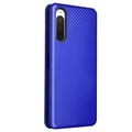 Sony Xperia 10 IV Flip Case met Kaartsleuf - Carbon Fiber - Blauw