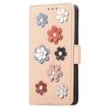 Flower Decor Series iPhone 14 Pro Portemonnee Hoesje - Beige