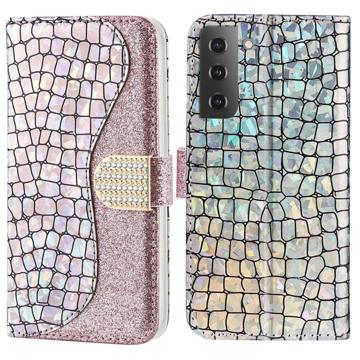 Croco Bling Series Samsung Galaxy S23 5G Portemonnee Hoesje - Rose Gold