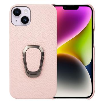 iPhone 14 Plus Leren Gecoate Case met Ringhouder - Roze