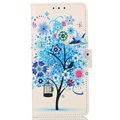 Glam Series Samsung Galaxy S21 FE 5G Portemonnee Hoesje - Bloeiende Boom / Blauw